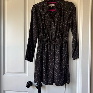 LOFT Black Top with Pink Brushstroke Accents